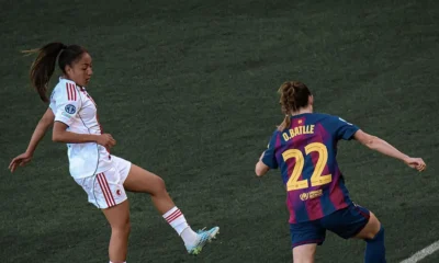 Selma Bacha sous le maillot d'OL Lyonnes face au FC Barcelone en finale de la Ligue des champions, mai 2026