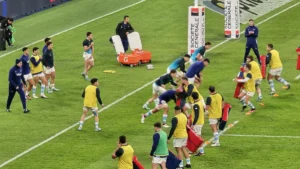 Les Pumas à l'échauffement au Stade de France avant France-Argentine, en novembre 2024