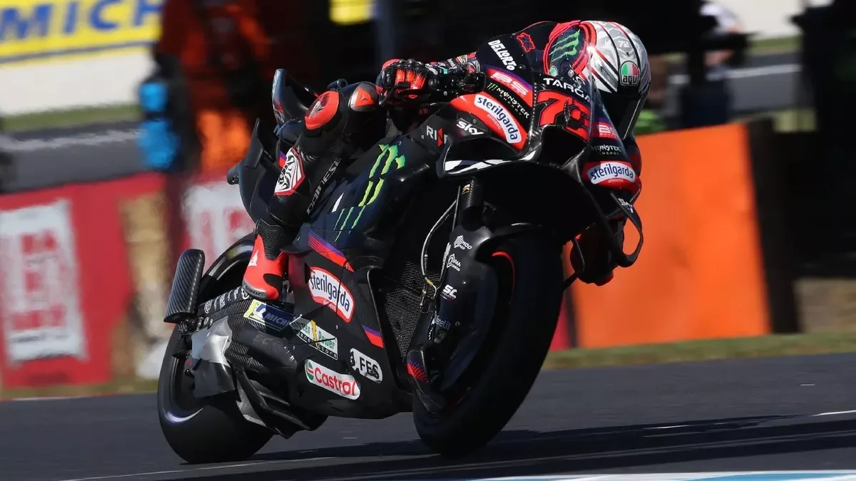 Marco Bezzecchi sur son Aprilia lors des essais du Grand Prix d'Australie à Phillip Island, octobre 2026