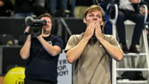 David Goffin ému après sa victoire au premier tour de l'European Open à Bruxelles, octobre 2026