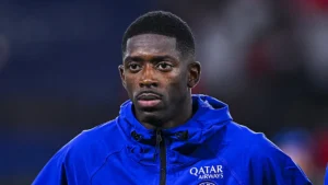 Ousmane Dembélé en veste d'échauffement du PSG avant un match, octobre 2026
