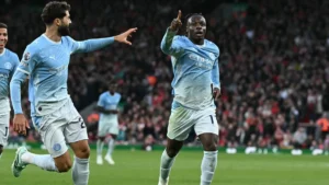 Jérémy Doku célèbre son but avec Manchester City à Anfield face à Liverpool, 11 octobre 2026