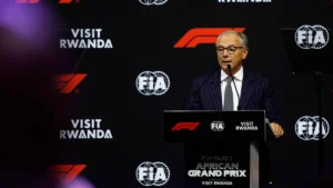 Stefano Domenicali annonce le Grand Prix d'Afrique de F1 au Rwanda, à Kigali, le 13 octobre 2026