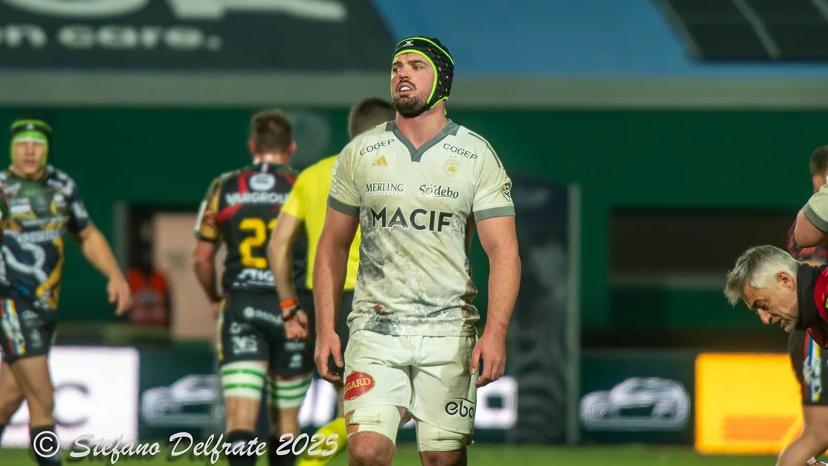 Grégory Alldritt sous le maillot de La Rochelle à Trévise en Champions Cup, janvier 2025