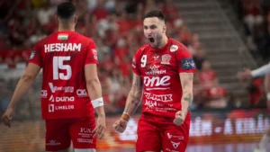 Hugo Descat exulte sous le maillot de Veszprém en championnat de Hongrie, saison 2025-2026