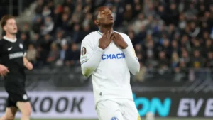 Keyliane Abdallah sous le maillot de l'OM face au Sturm Graz en Ligue Europa, octobre 2026