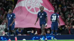 Les joueurs du LOSC sur la pelouse d'Arsenal en Ligue des champions, le 13 octobre 2026