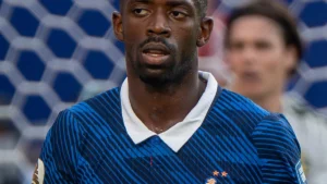 Ousmane Dembélé sous le maillot de l'équipe de France lors de France-Suède au Mondial, juin 2026