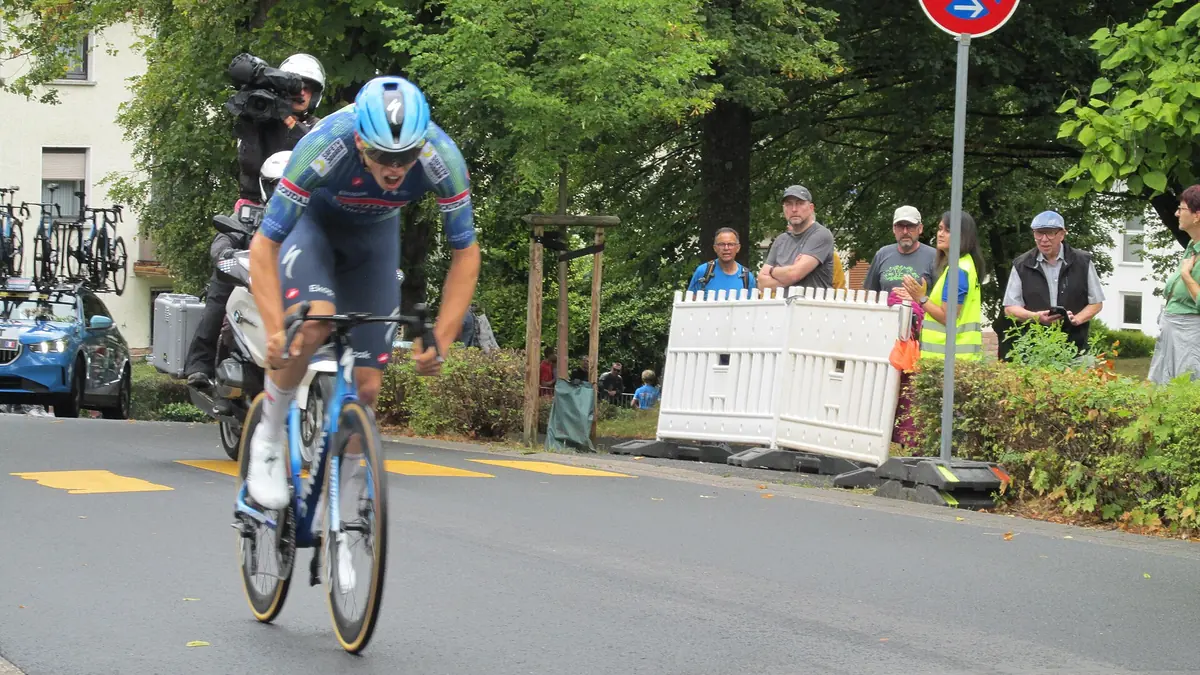 Paul Magnier sous le maillot de Soudal Quick-Step au prologue du Tour d'Allemagne à Bad Orb, août 2026