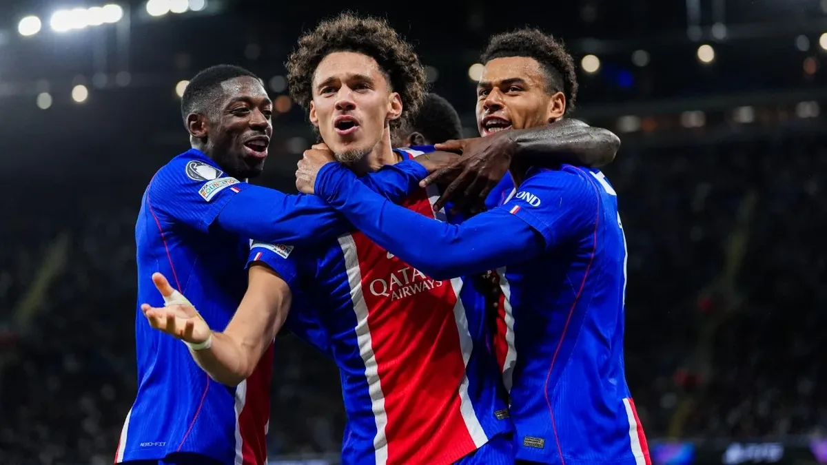 Ousmane Dembélé et ses coéquipiers du PSG célèbrent un but à l'Etihad Stadium face à Manchester City, octobre 2026