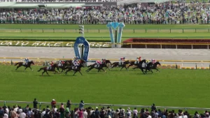 Galopeurs et jockeys en pleine course de plat, illustration du Quinté+ du dimanche 4 octobre 2026
