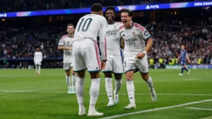 Kylian Mbappé et Arda Güler célèbrent un but du Real Madrid contre Leipzig en Ligue des champions, octobre 2026
