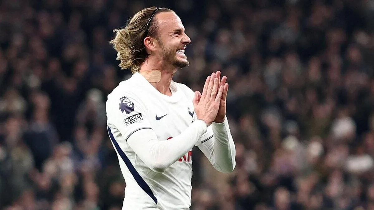 James Maddison sous le maillot de Tottenham après son but contre Coventry, octobre 2026